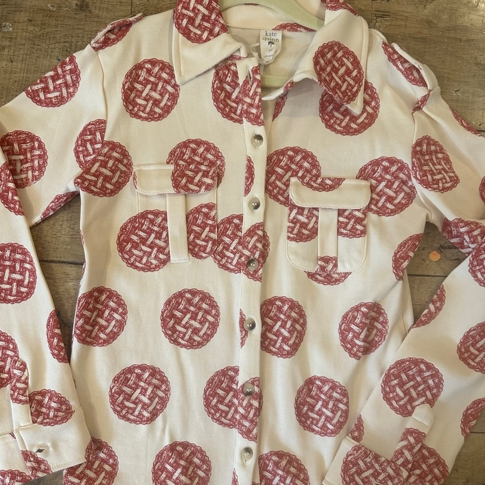 Kate Quinn Red and Cream Button Down Shirt